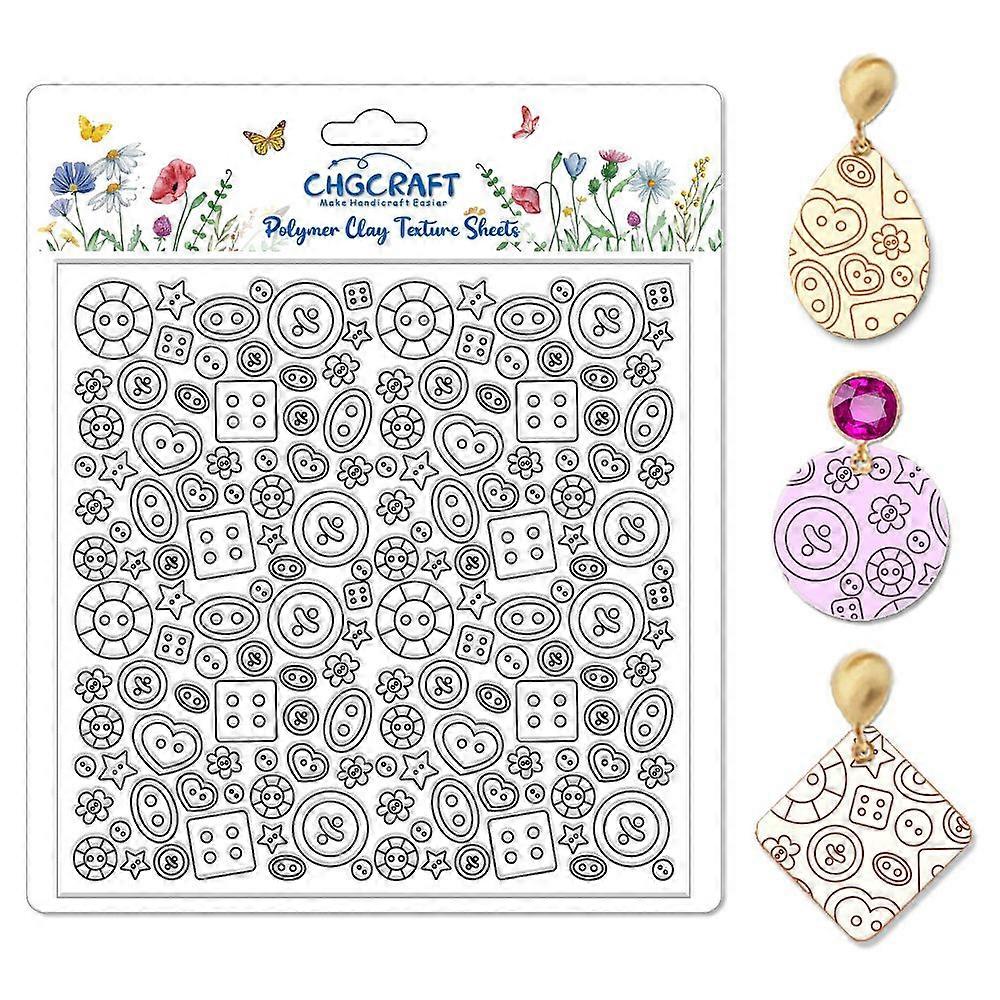 Button Pattern Polymer Clay Texture Sheets Heart Graphic Geometric Silicone Texture Stamp Clay Texture Mat Modeling Pattern Pad Sheets for Jewelry and