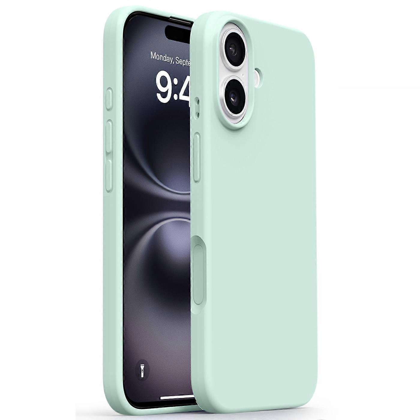 For iPhone 16 Case Soft Microfiber Lining Liquid Silicone + PC Phone Cover - Light Green