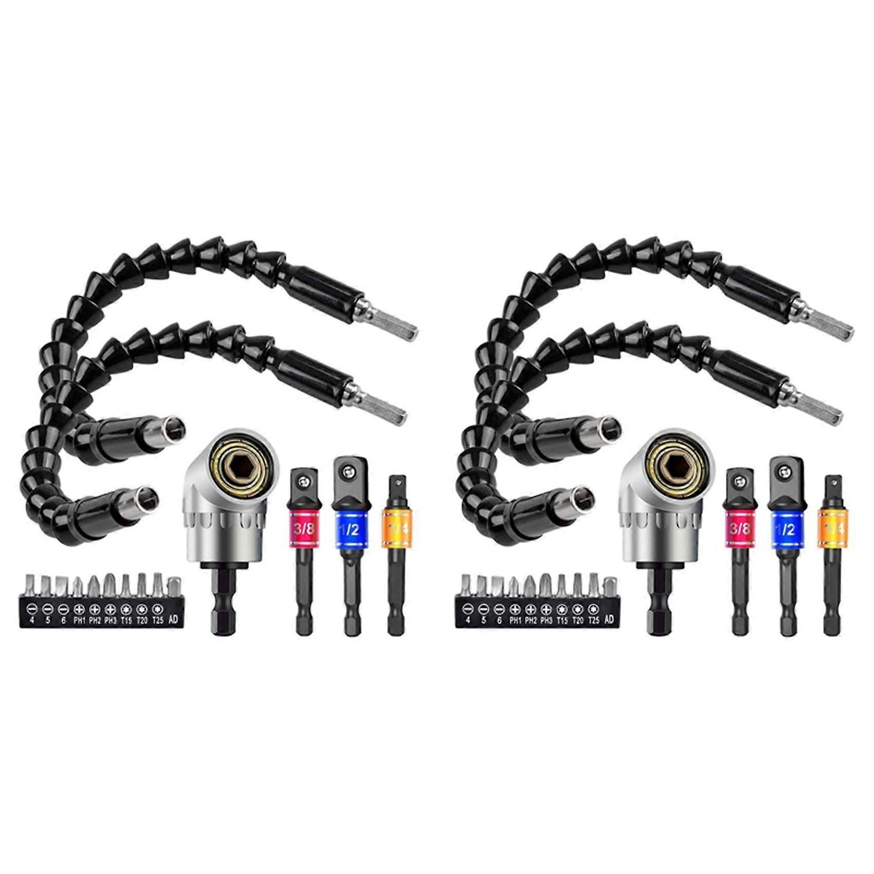 2set Flexible Drill Extension Hex Shank Drill Nut Driver Bit Set, 6Pcs Universal Socket Adapter Set, Screwdriver Bit Set