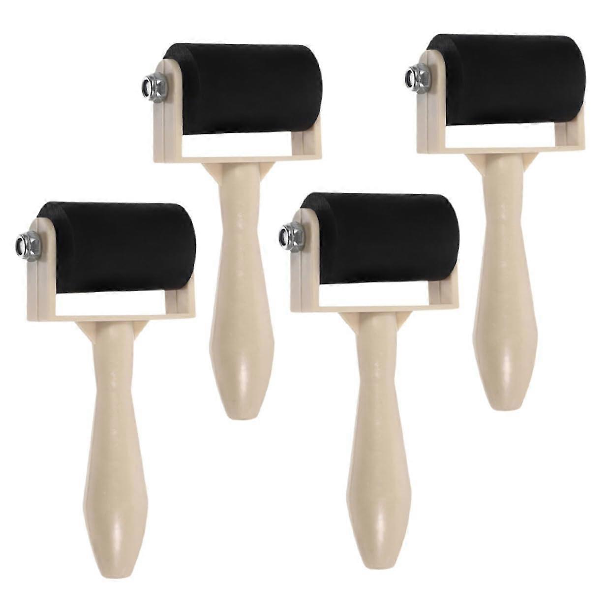 4pcs Rubber Brayer Roller Set for Printmaking with Smooth Surface and Even Ink Coverage