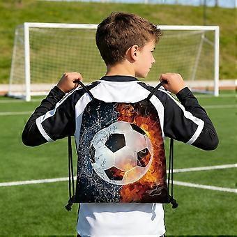 Ryggsäck med dragsko och fotbollsdesign - Lätt gymväska i oxfordtyg - Mångsidig förvaringsficka för sportutrustning