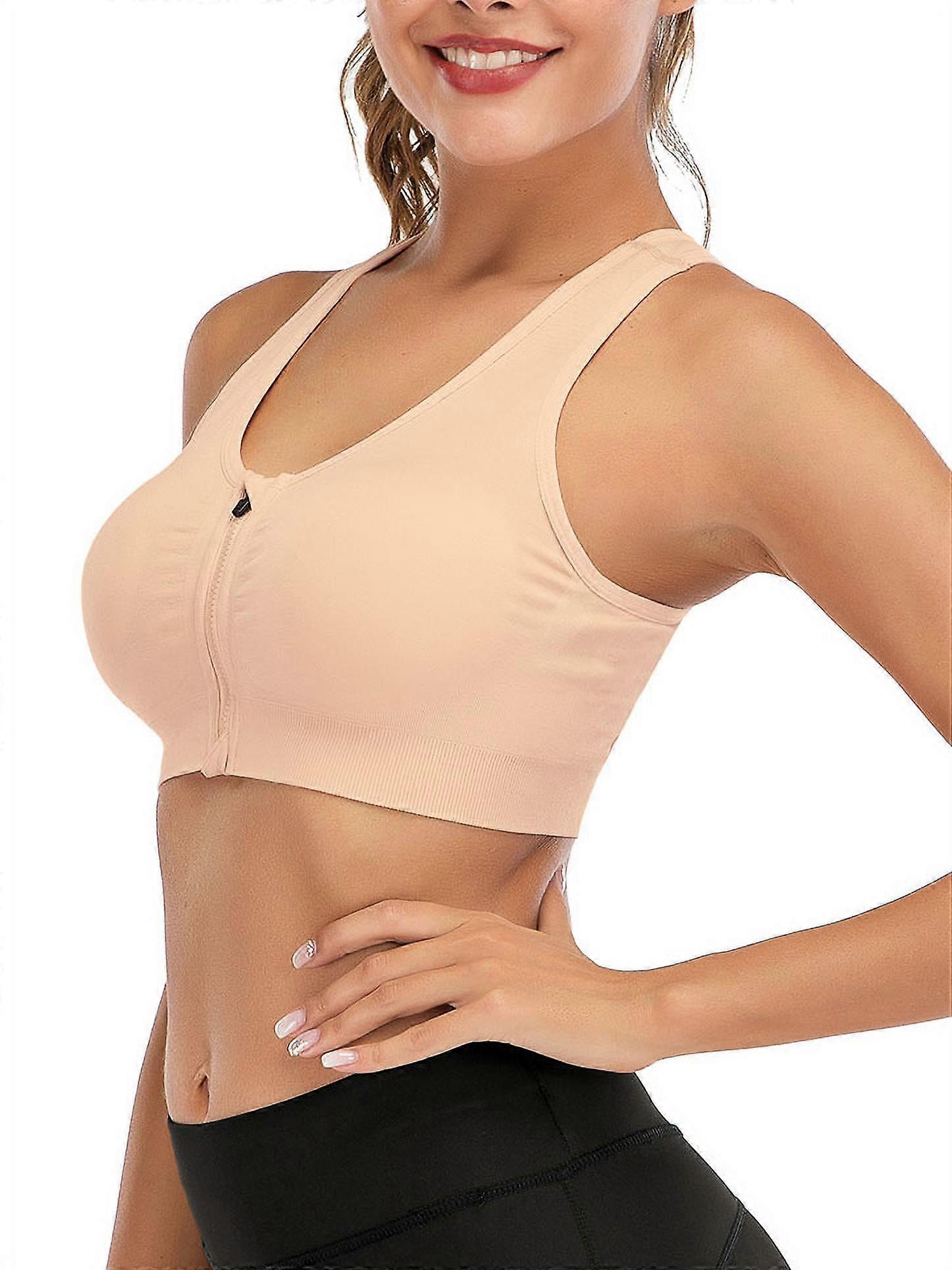 Women's Sports Bra Front Zipper Closure Sports Bra Racerback Workout Yoga Sports Bras Wireless Zip Front Sport Bra with Mesh Straps