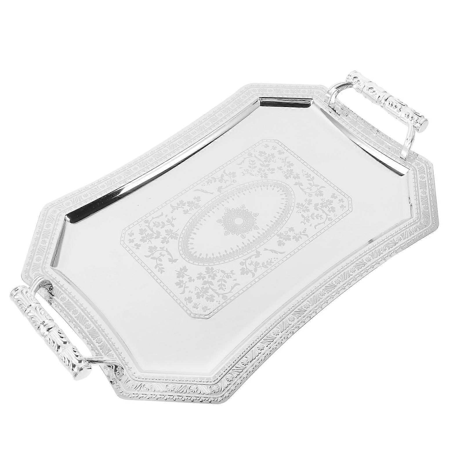 Silver Serving Tray with Handles Coffee Table Tray Fruit Serving Dish Snack Serving Platter
