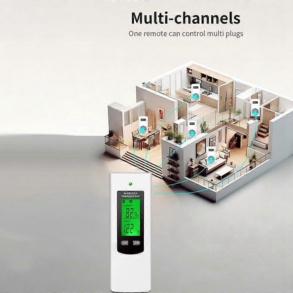 Smart Plug Thermostat Temperature Controller+RF433Mhz Remote with LCD Display Heating/ Cooling Mode Switchable US PLUG