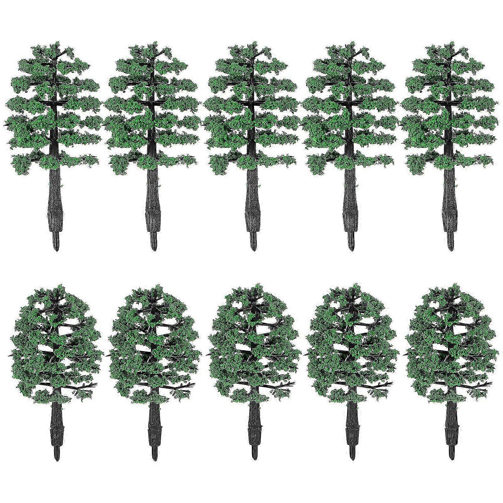 Green Miniature Trees Set | Plastic Model Trees for Decoration | 10pcs