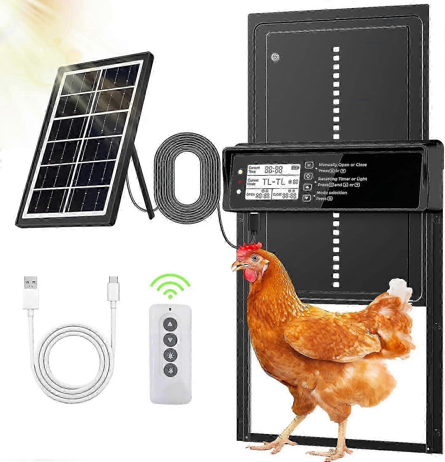 Automatic Chicken Coop Door Solar Powered with LCD Display, Timer, Light Sensor & Remote Control