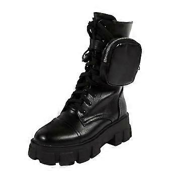 Stylish Platform Boots with Small Pocket Women Lace Up Round head Boots for Autumn
