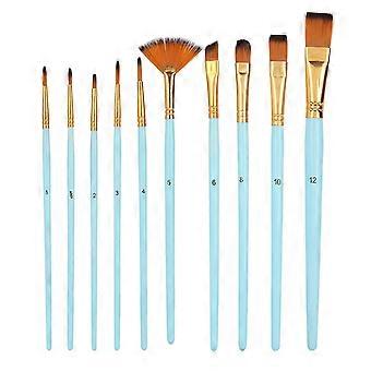 10pcs Nylon Hair Drawing Brush Variety Style Wooden Paintbrush Set for Gouache Oil PaintingLight Blue