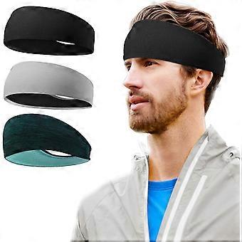 Elastische, antislip sporthoofdband voor mannen en vrouwen, vochtregulerende zweetband voor hardlopen, fitness, workouts, yoga en fietsen, 3 stuks in zwart, donkergroen en grijs.
