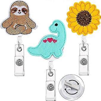 3 pezzi estate feltro simpatico distintivo infermiera bobina retrattile badge titolare fenicottero nome ID badge clip con girevole coccodrillo bobina clip per ritorno a scuola nur