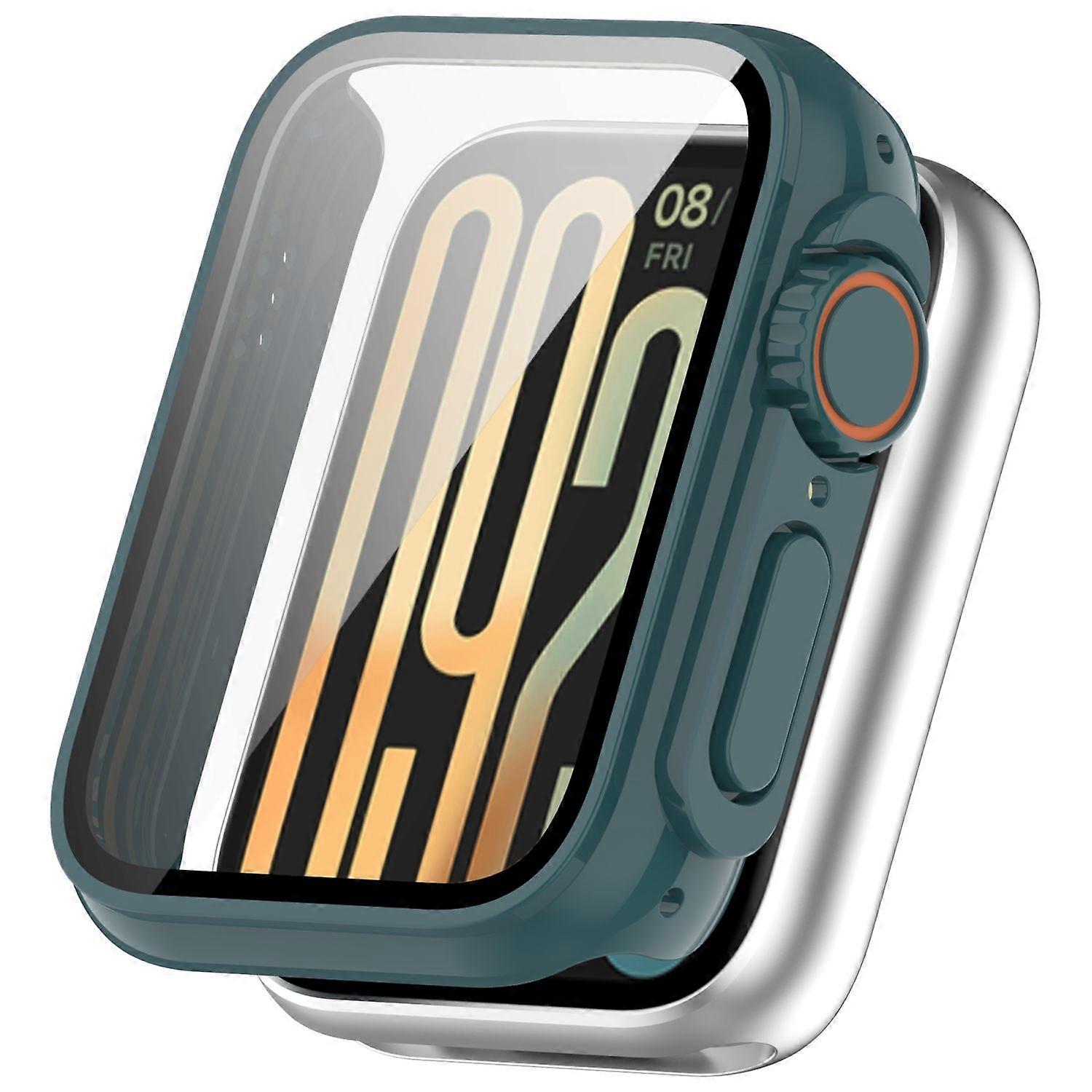For Xiaomi Smart Band 9 Pro Plastic PC Smart Case + Tempered H9 Hard Glass Green