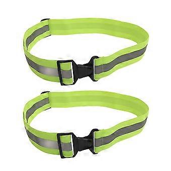 Lot de 2 ceintures réfléchissantes de sécurité élastiques et réglables haute visibilité pour la marche, le vélo et la course de nuit (vert fluorescent/couleur aléatoire).