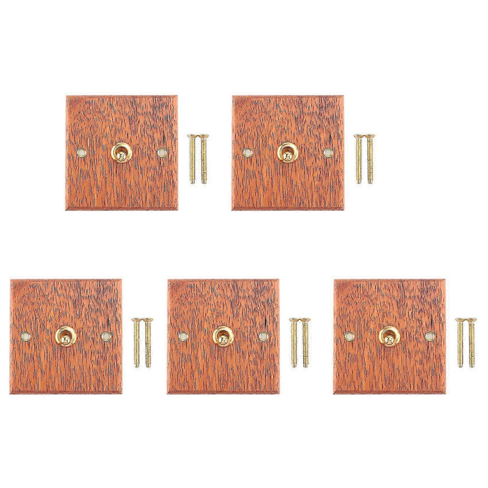 5X 86 Type Solid Wood Panel Switch Wall Light Retro Brass Toggle Switch Wood Grain Electrical Switch Socket 1- Switch