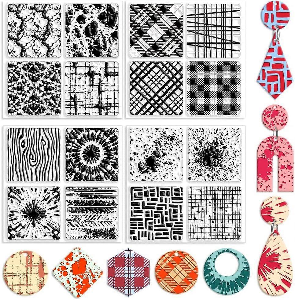 4 Pcs 4 Styles Wood Print Polymer Clay Texture Sheets Marble Texture Stamp Clay Texture Mat Modeling Pattern Pad Texture Sheets