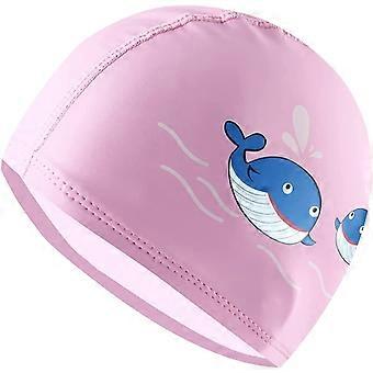 Children's Swimming Cap, Swimming Cap, Whale Pattern, Polyurethane Swimming Cap for Girls and BoysPowder