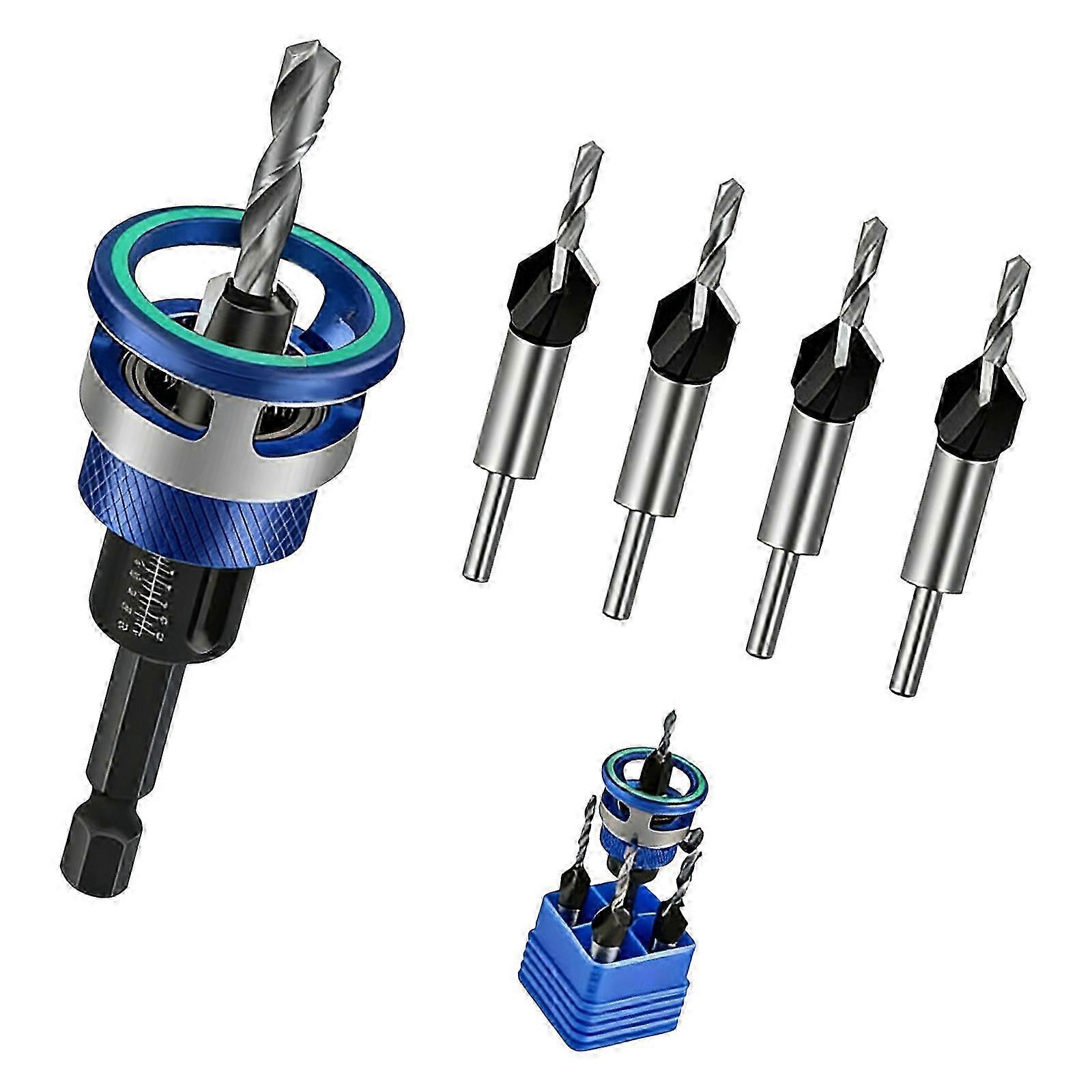 Limit Countersink Drill Bit Set Hole Punch Deep Adjustable Countersunk Drill Bit Shank Wood Countersink Drill Bit Blue