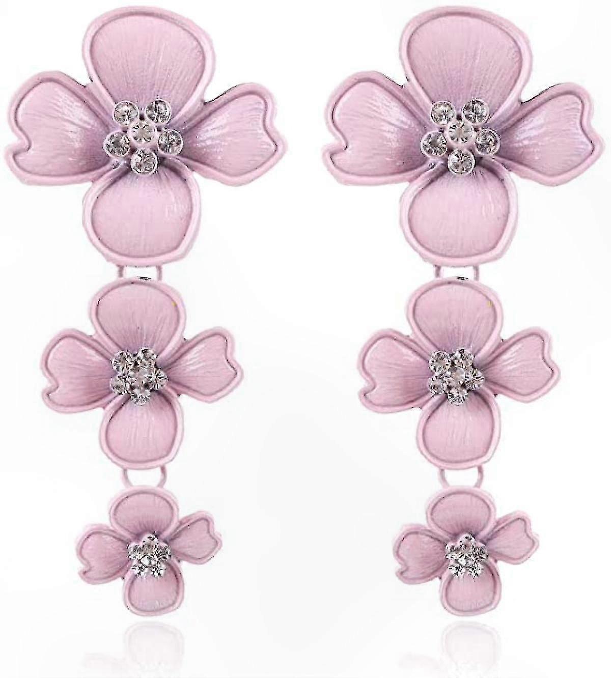 Conjunto de colar e brincos florais em camadas com strass e alfinetes.