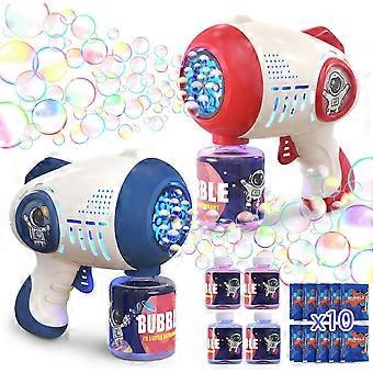 2 Pack 8 Hole Light Up Bubble Guns with 4 Refills Automatic Outdoor Toy
