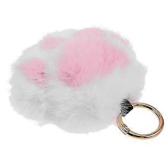 Plush Cat Paw Keychain Pink Fluffy Charm with Hanging Ring for Bag Decor
