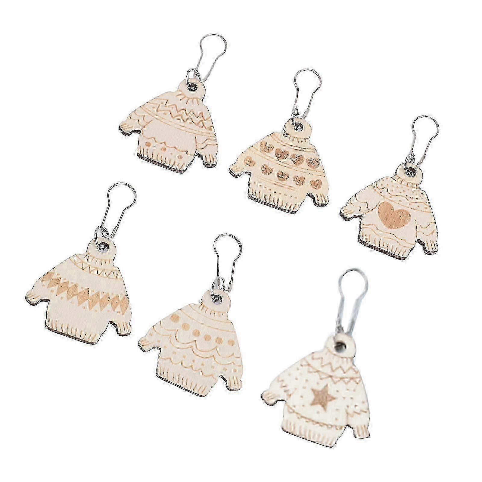 Wooden Locking Stitch Markers - 6Pcs Set compatible with Knitting Projects KF