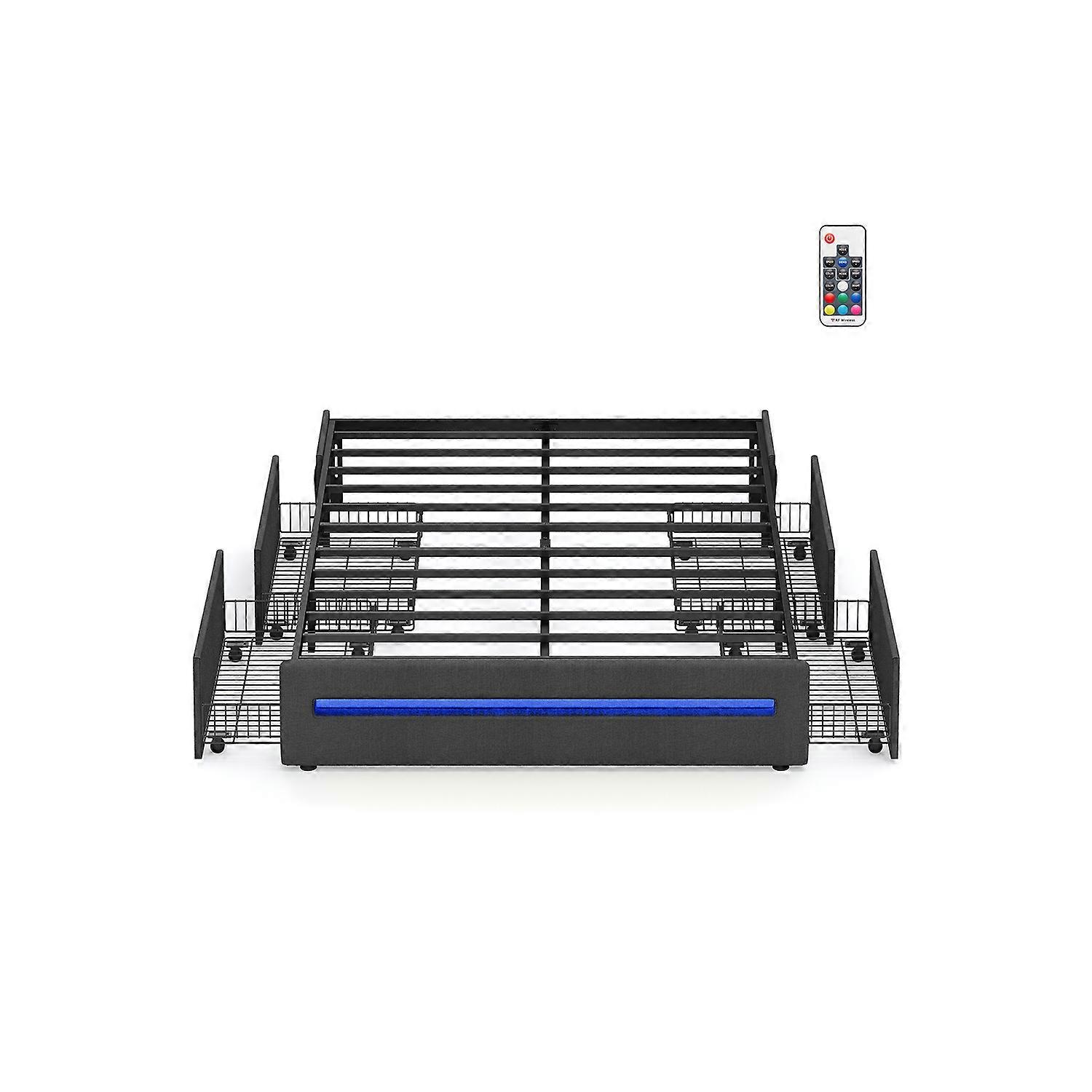 LED Bed Frame Queen Size with 4 Drawers and Charging Stat