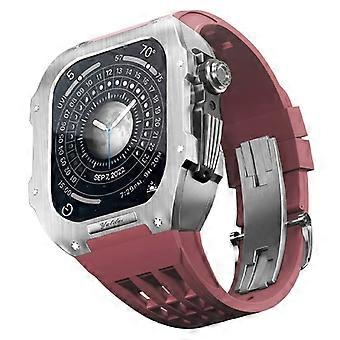44mm Metal Case and Band Kit Burgundy Stainless Steel Protective Set Compatible with Apple Watch SE/6/5/4