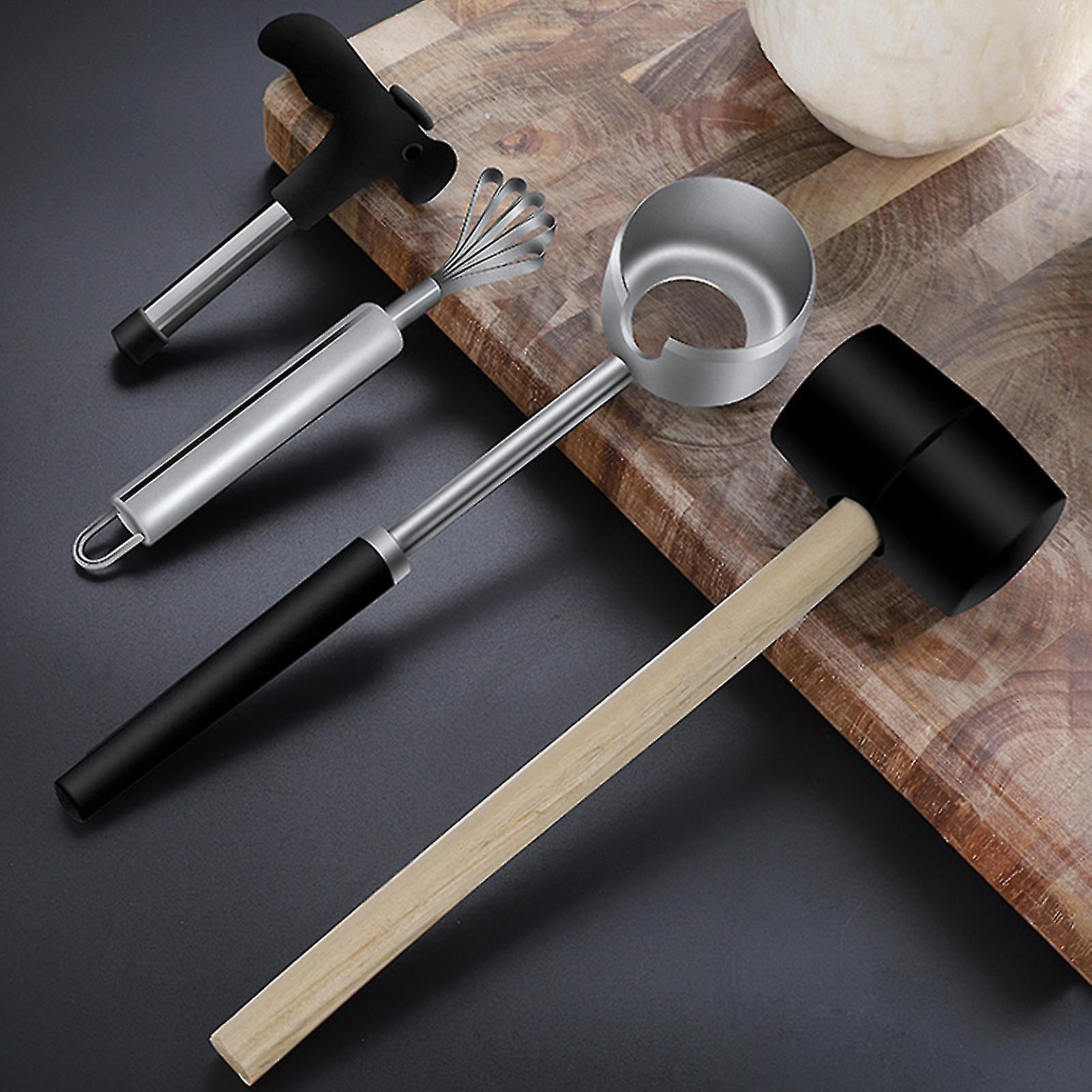 Coconut Opener Tool Set For Young Coconut Opening With Rubber Mallet Durable