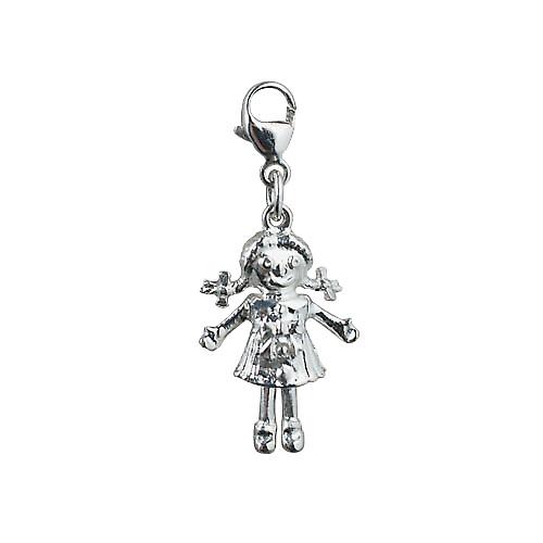 Silver 19x13mm moveable Rag doll Charm on a lobster trigger