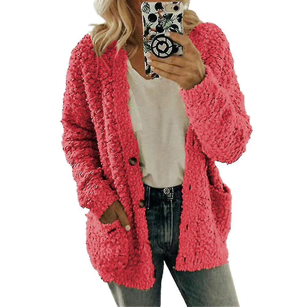 Kvinnor Coat Soft Warm Cardigan Fleece Fluffy Jacket Tops Plus Size A
