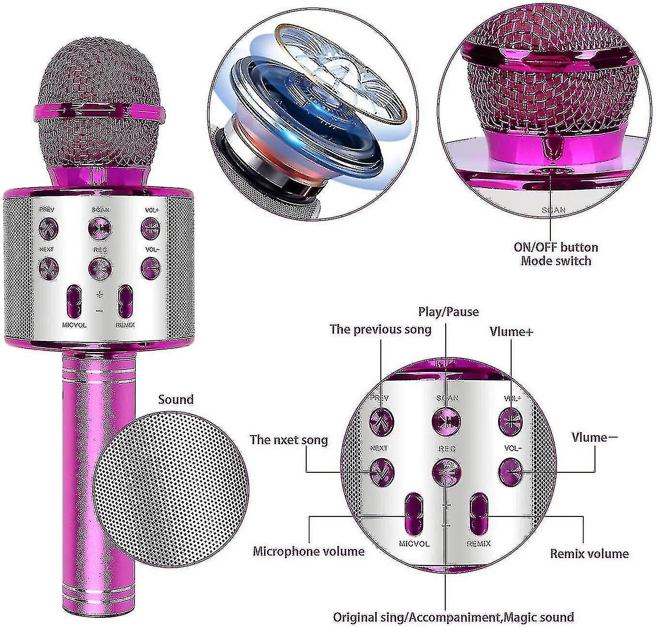 Karaoke Microphone, Wireless Bluetooth Karaoke Microphone Children( Color : Rose )