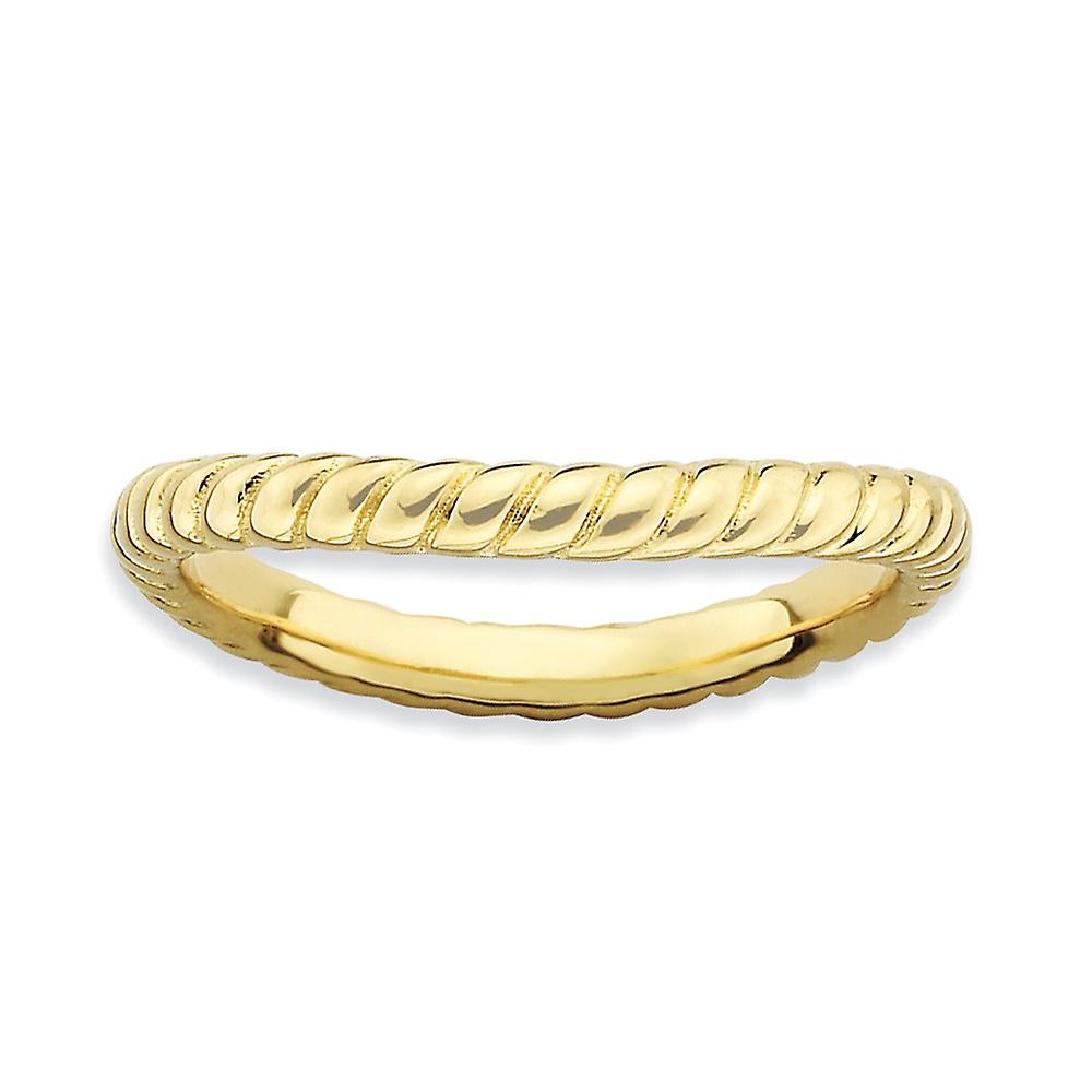 2.25mm 925 Sterling Silver Textured Patterned Stackable Polished Gold PlatedWave Ring-Stackable-Ring for Women - Ring Si