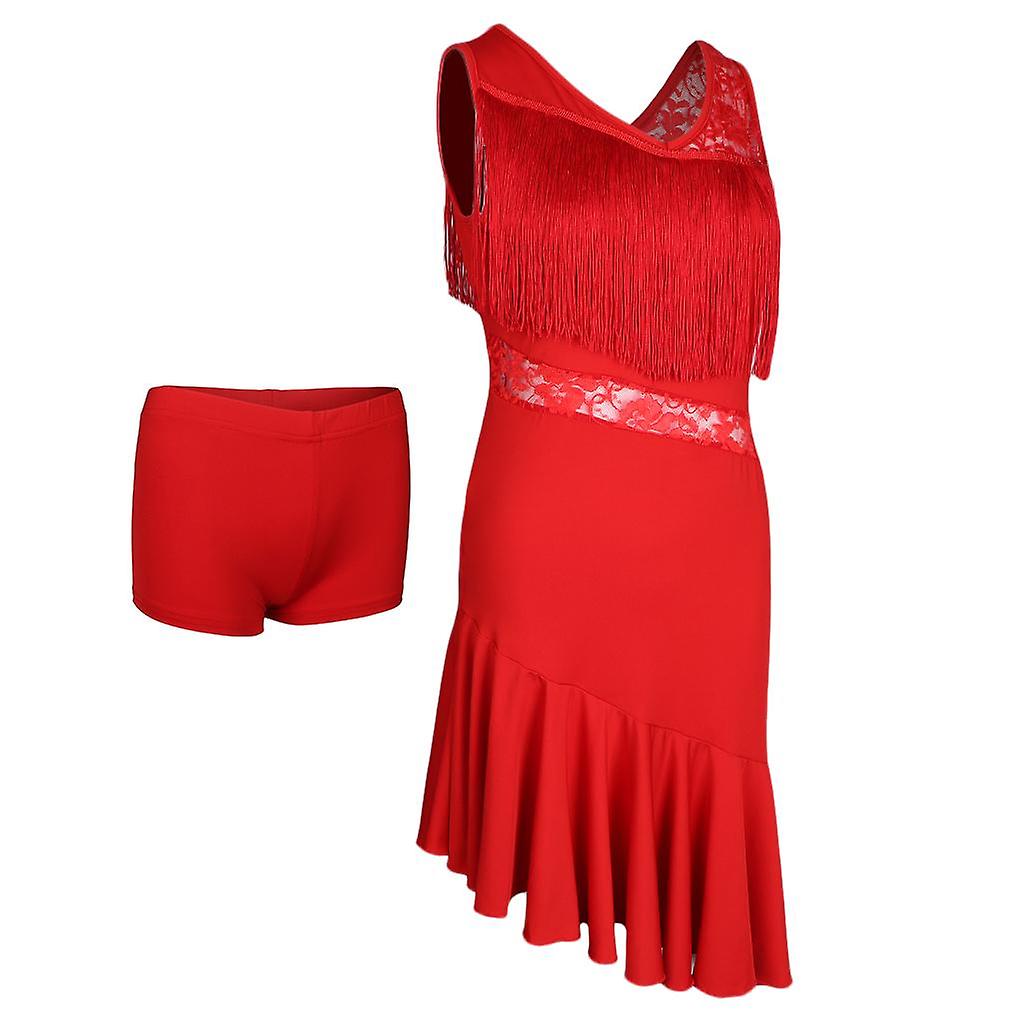 Latin Tofs Dans Klänning Frans Scen Performance Kostym Danskläder M Röd