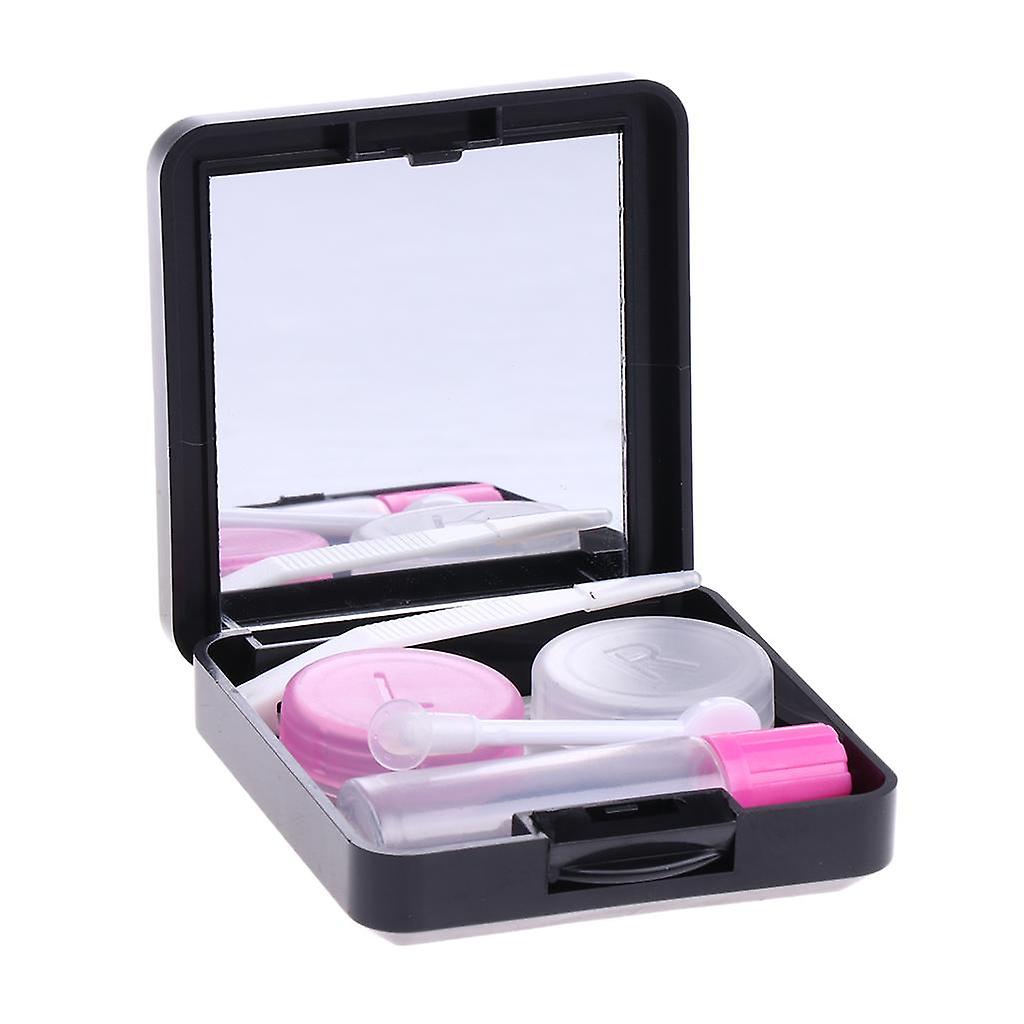 Mini Travel Contact Lenses Case Soaking Storage Box Kit with Mirror Black