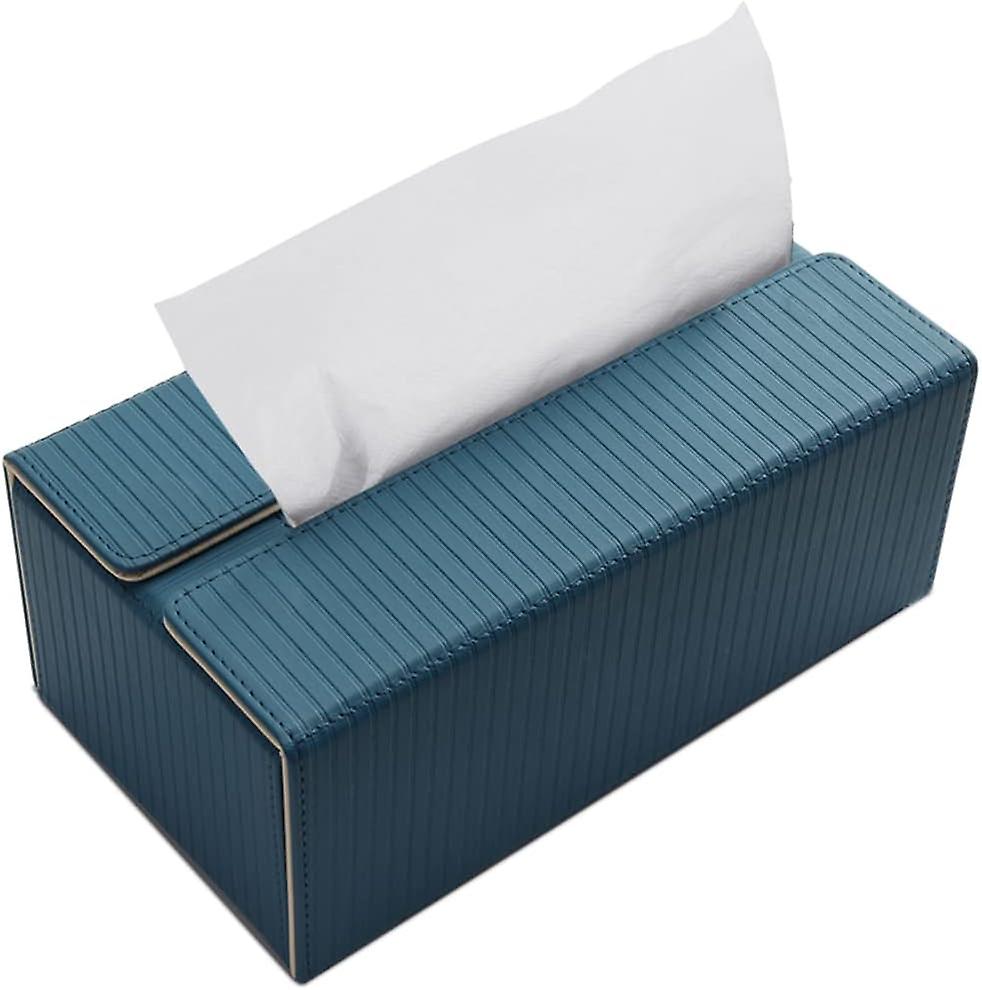 Rectangular Leather Tissue Box Tissue Box for Home Car (Blue+Apricot Stripes)