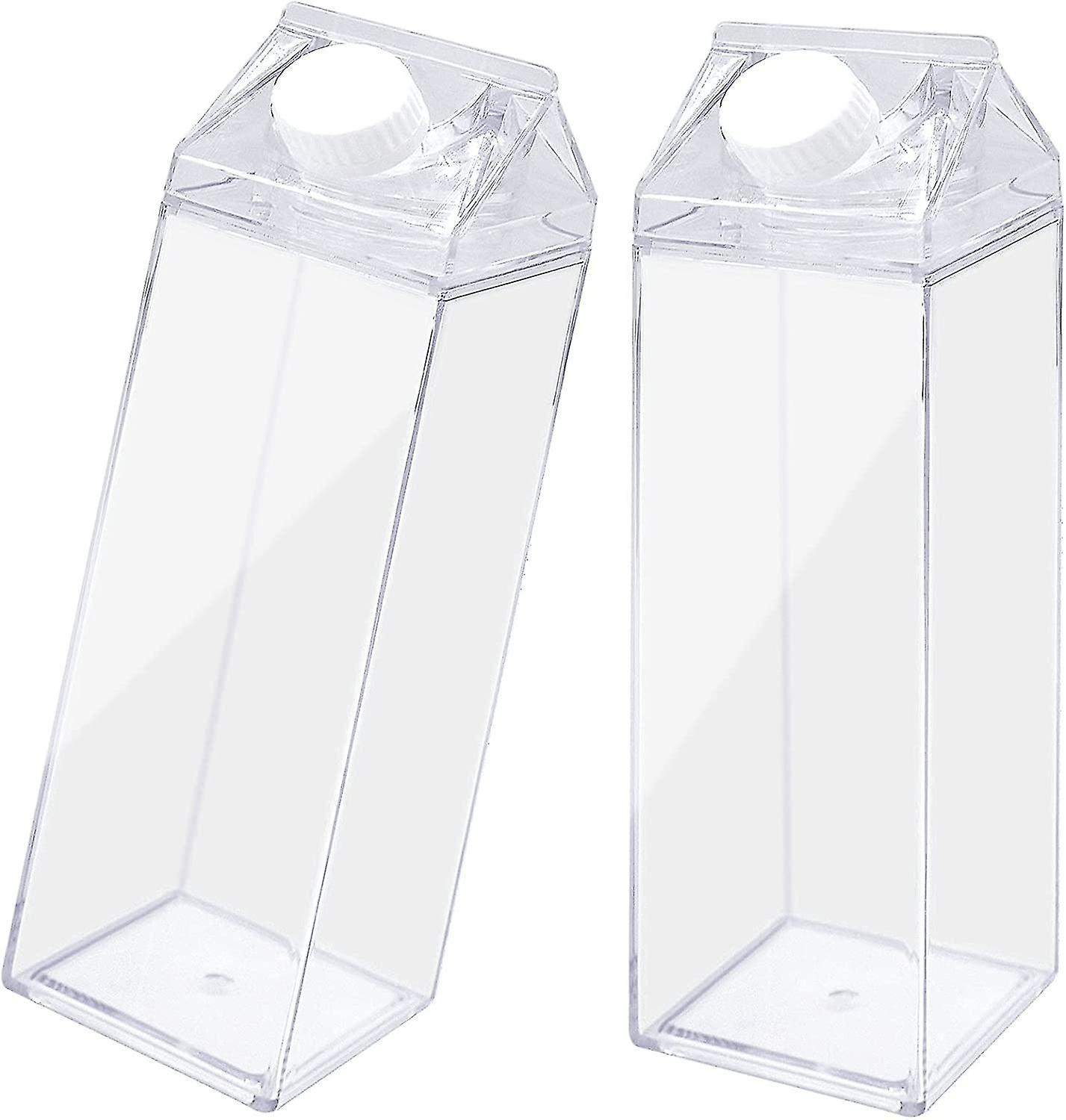 2 包透明牛奶盒水瓶可重复使用的方形牛奶瓶，用于牛奶饮料果汁 （500ml）