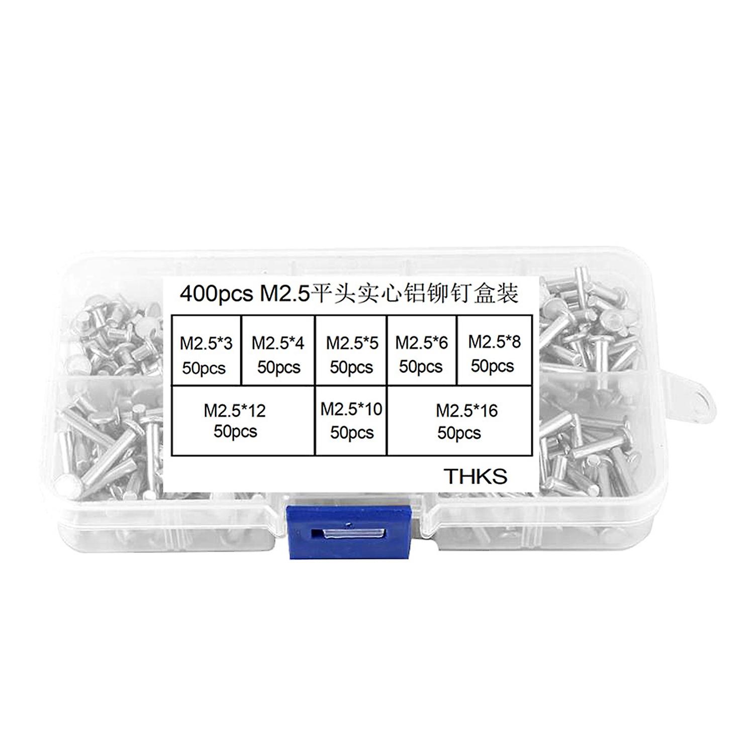 ZHOUBA 400Pcs M2/M2.5 Rivets Small Thick Aluminium Flat Head Solid Rivet Kit for Hardware Products