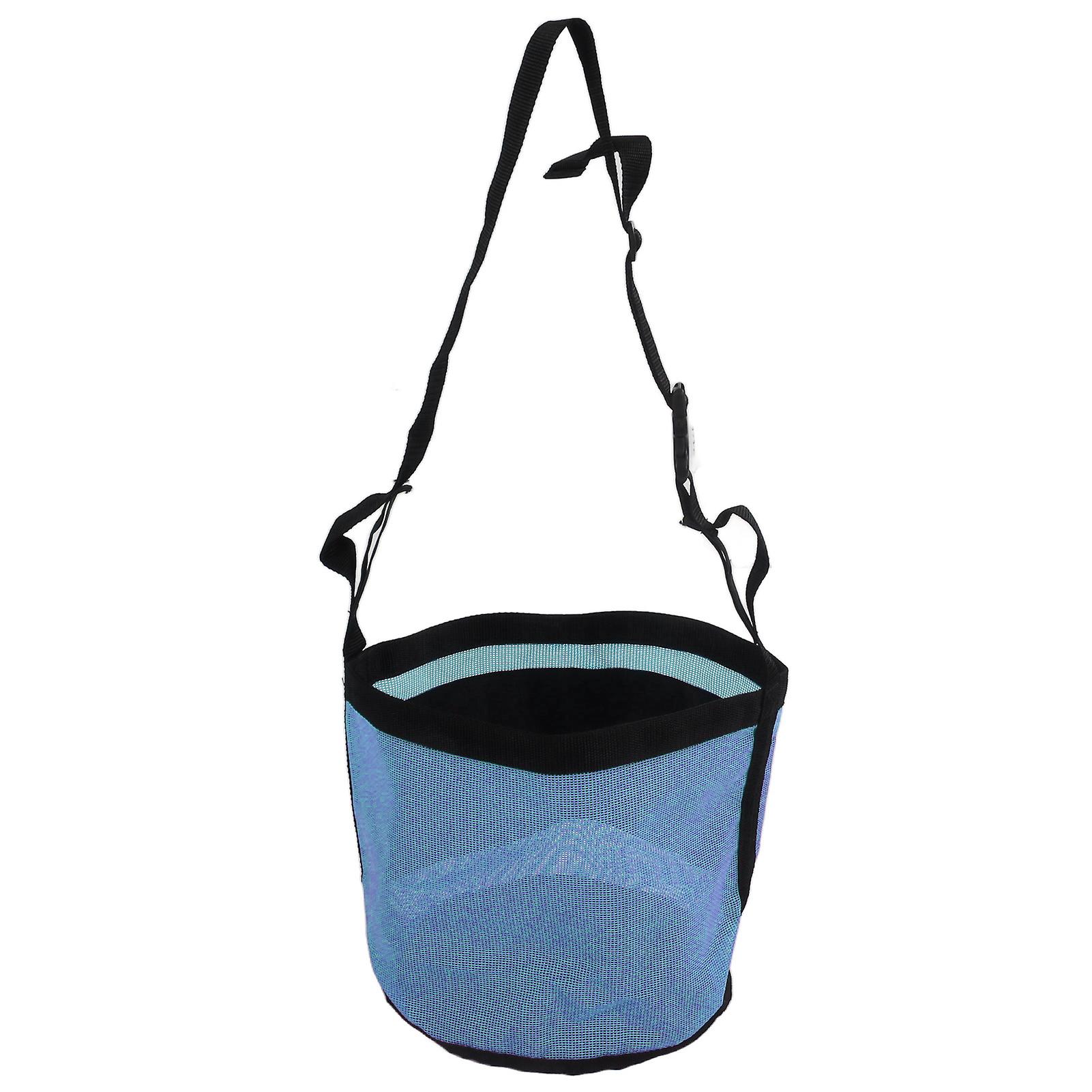 Sac d'alimentation pour chevaux, anti-fuite, en maille filet avec sangle réglable, pour l'alimentation en grains, poudre, supplément, bleu