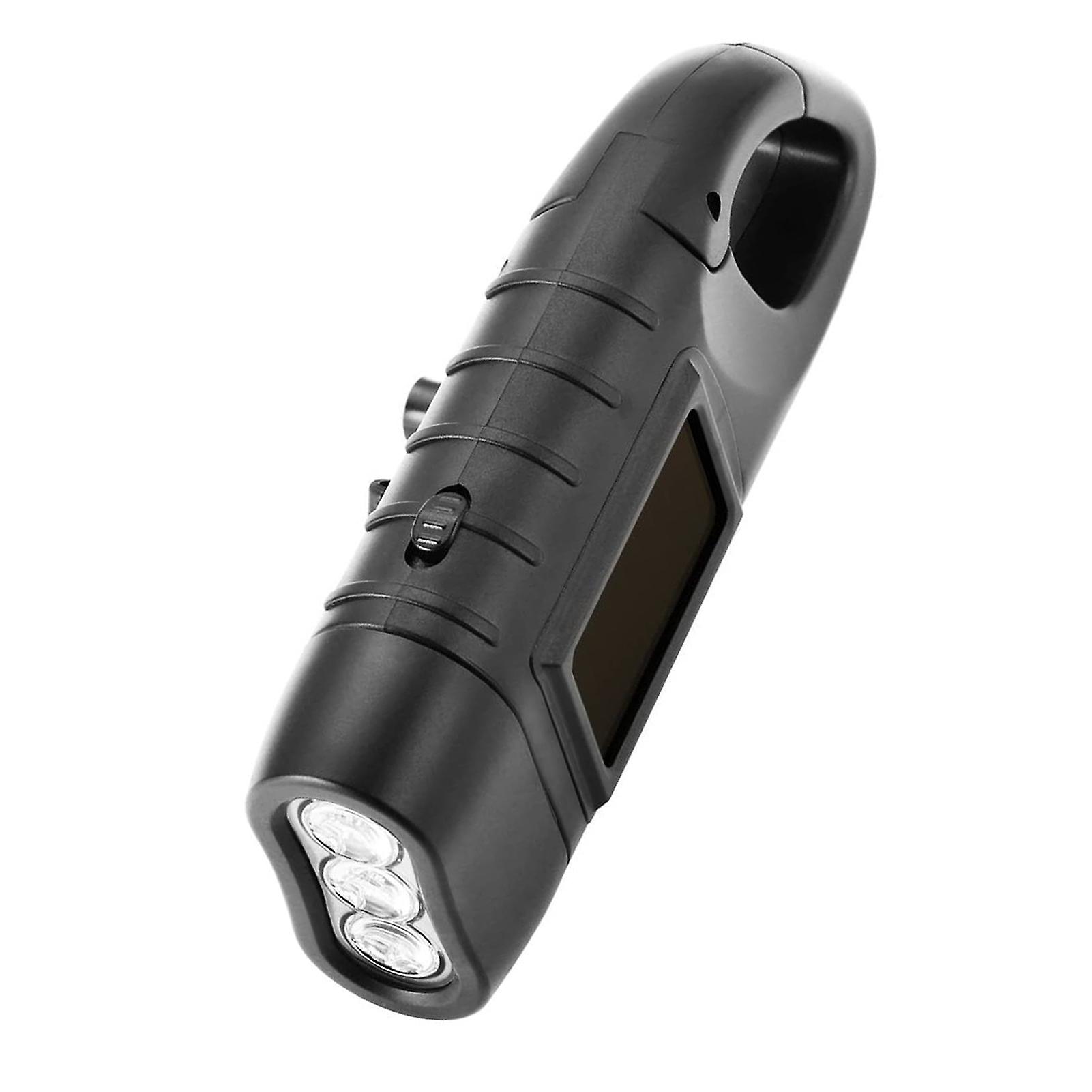 LED Portable Flashlight Multifunction Solar Charging Manual Power Generation Torch Light for Camping Emergency Black 