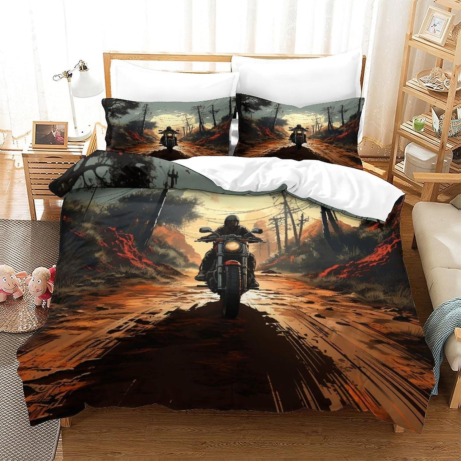 Motorcyklar Påslakan Set King Size 3D Exploderande Tryckt Dekorativ Sängkläder Täcke Sängkläder Täcken Täcke Täcke Barn Vuxna Tonåringar King