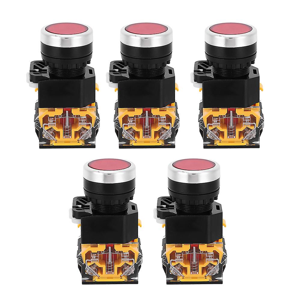 5pcs 22mm Red Self-Reset Push Button Switch - 37V-440V, No Light, Sturdy Build