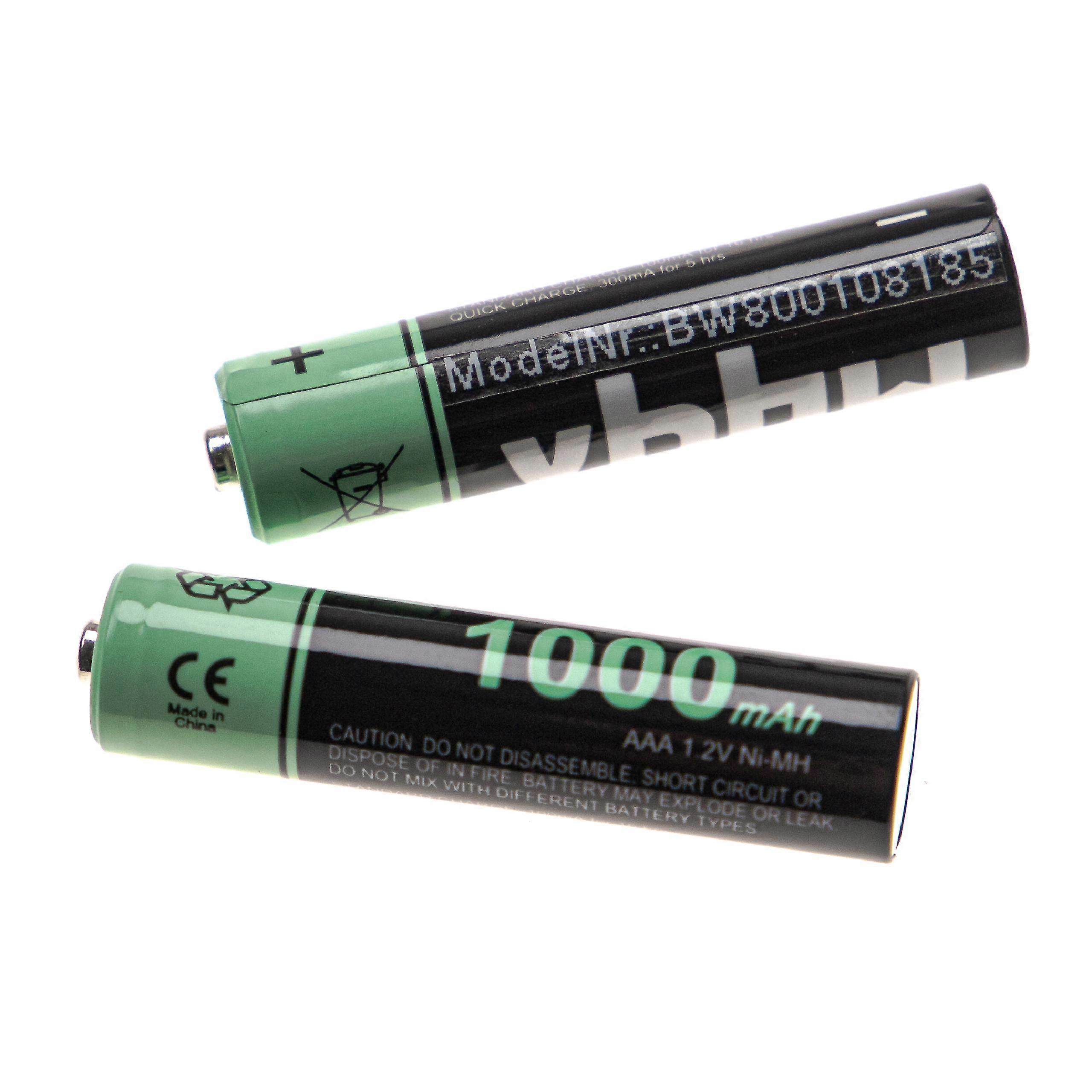 vhbw Akkus AAA, 2 Stück kompatibel mit Alecto DB-183, DBX-99, DBX-85, DBX-97, DBX-76, DBX-82 - Akkuzellen, 1000 mAh, 1,2 V, NiMH