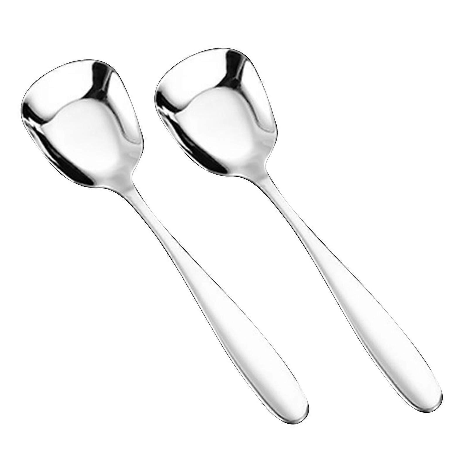 Square-Shape Flat Spoon Long Handle Thicken Meal Spoons for Dining Table