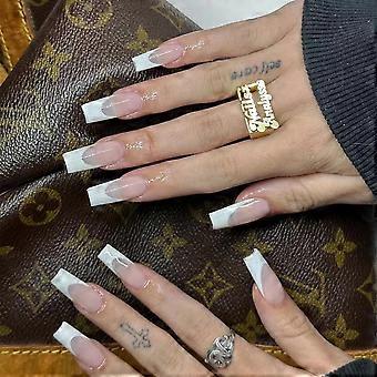 Nude Rose Jelly Blanc French Glossy Press on Nails avec Colle  Ongles,Sheer White Tips Acryl Fake Nails