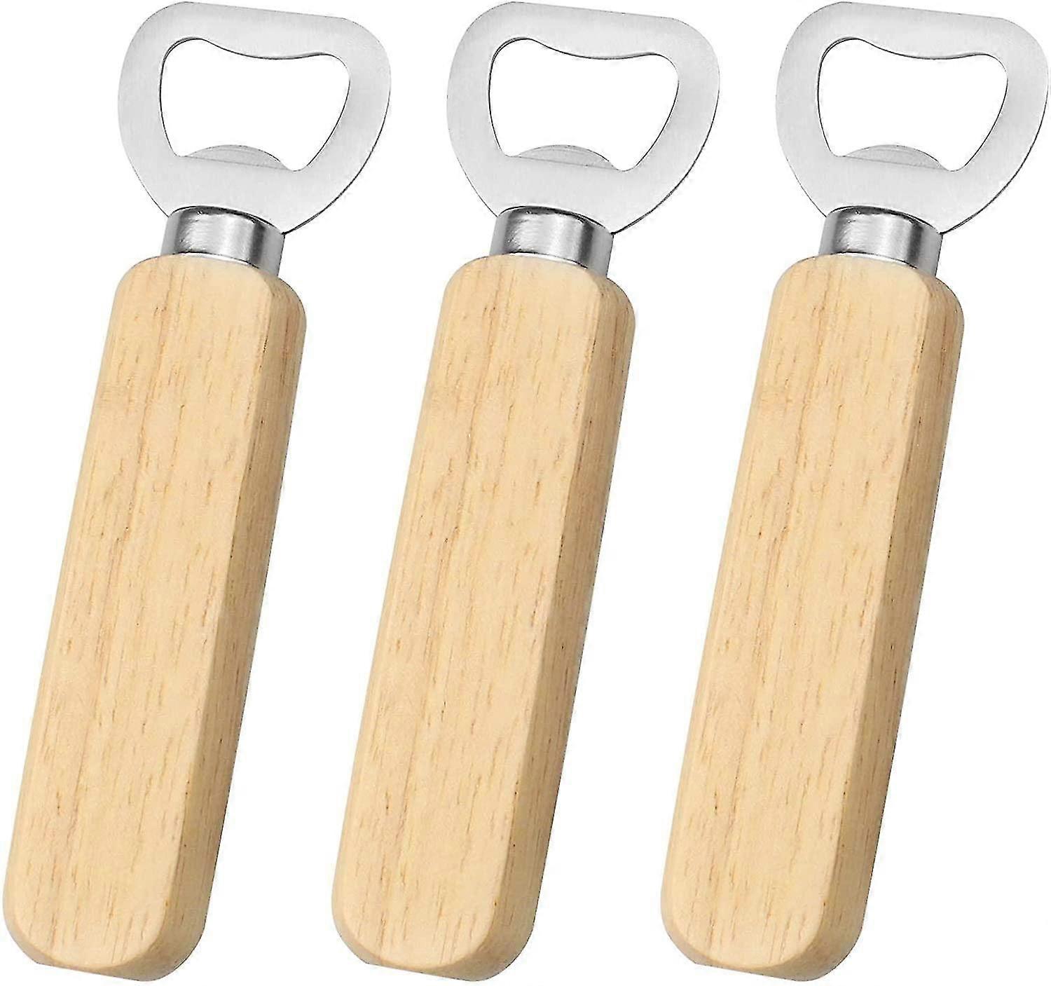 Bärbar trähandtag flasköppnare för öl soda och läsk - 3 pack