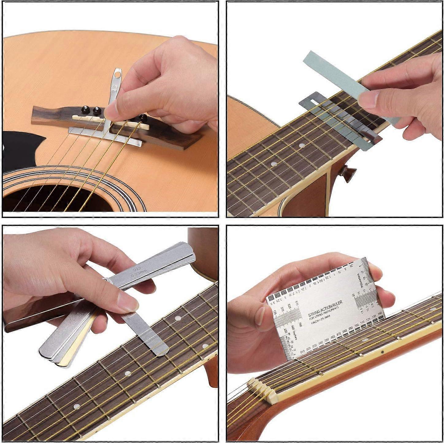 9 Pieces Guitar Radius Gauge Set Including String Action Ruler, Fingerboard Fret Protector Guards and Grinding Stone for Guitar and Bass Setup