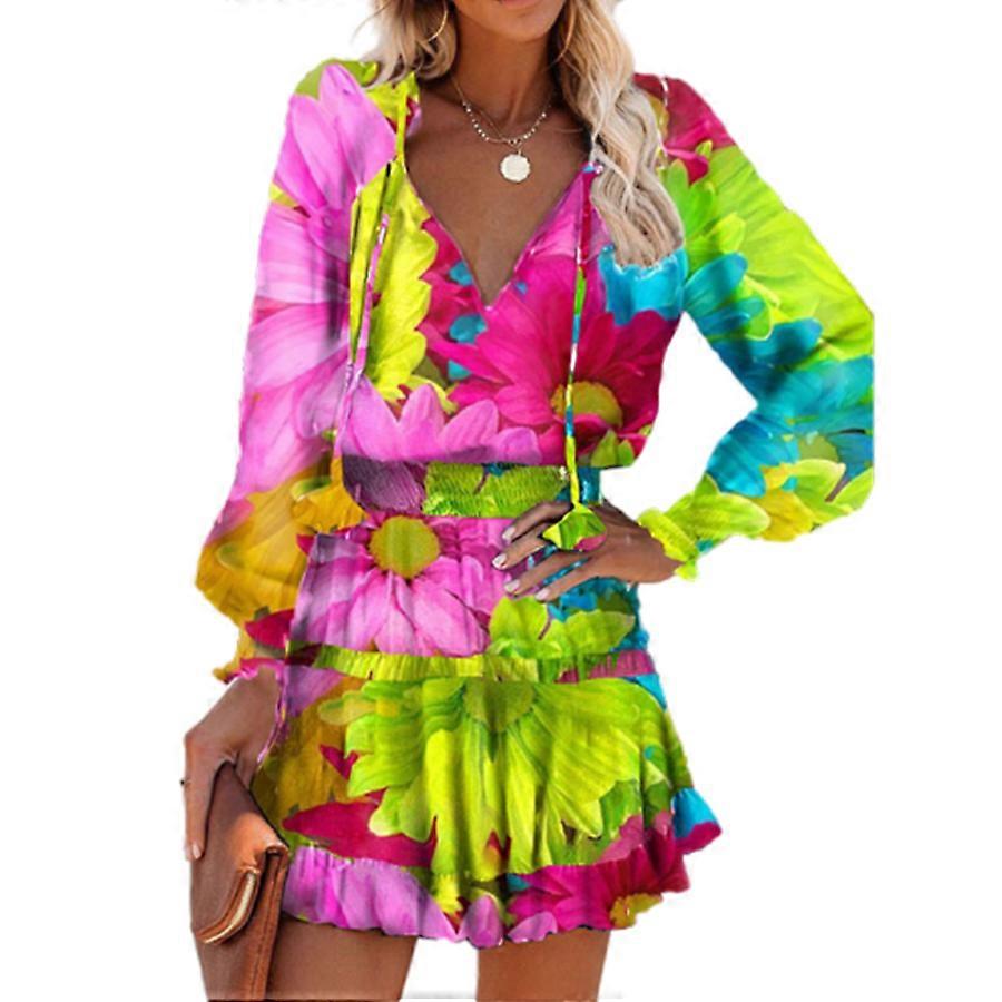 Robe à imprimé plissé taille V col