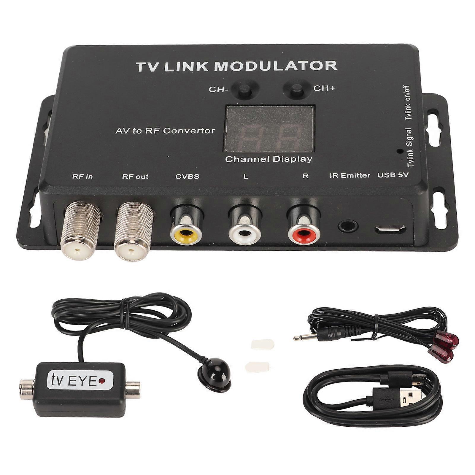UHF Modulator TV Link Modulator 471.25?885.25MHz Support PAL NTSC AV to RF Converter IR Extender with IR Return