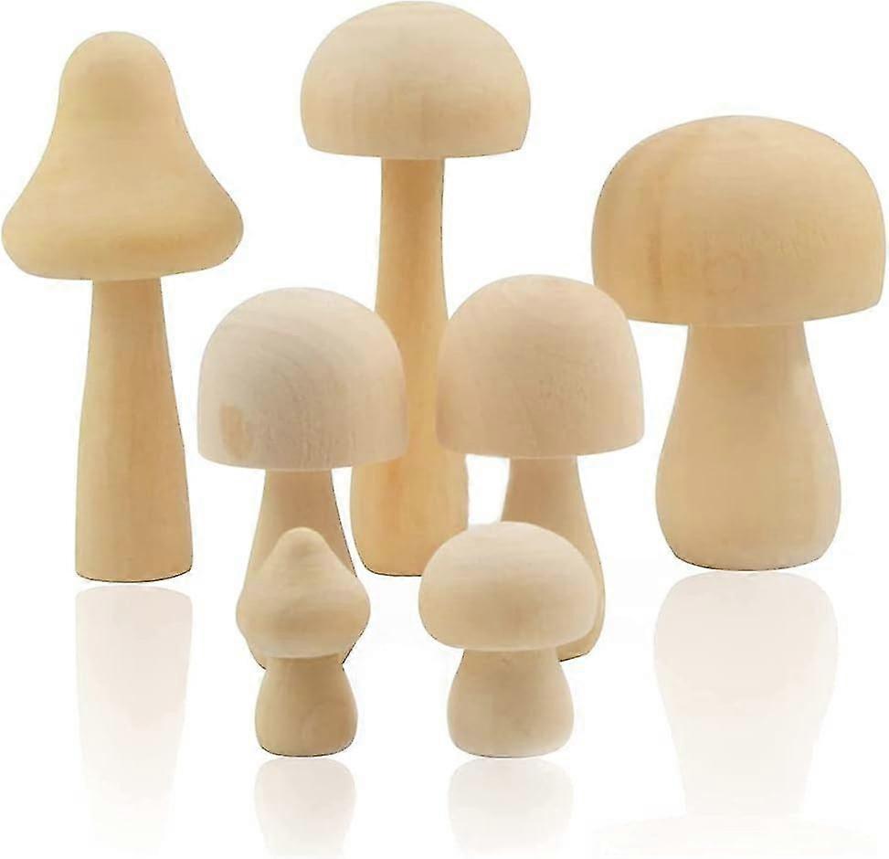 Wooden Mushroom Set Various Sizes Natural Unfinished Mushrooms Plain Unpainted Wood Mushroom for Children's Arts and DIY