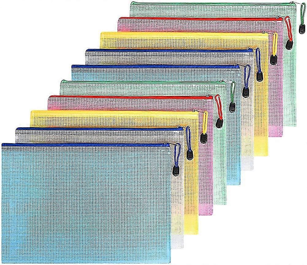 Document Bag A5, 10 Pieces File Zippered Bags, Mesh Plastic Zippered Pocket