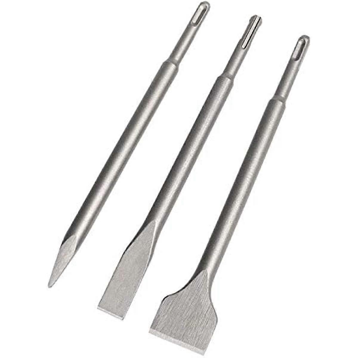 Chisel Set  3-Pcs Hammer Steel Drill Tool Set 1 Wide Chisel  1 Flat Chisel  1 Point Chisel  SDS-Plus Shank  Spade Scraping Chisel Set for Tile Masonry